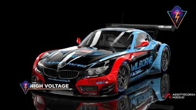 High Voltage branded Assetto Corsa loading screen showing a silver coupe at night