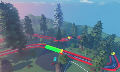 A road network routed through forested hills with junctions and bridges